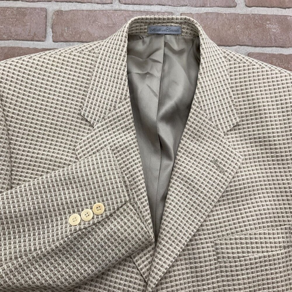 Bachrach Blazer Men 42L Beige Tan Check Tweed Classic Wool Jacket Canada‎ VTG